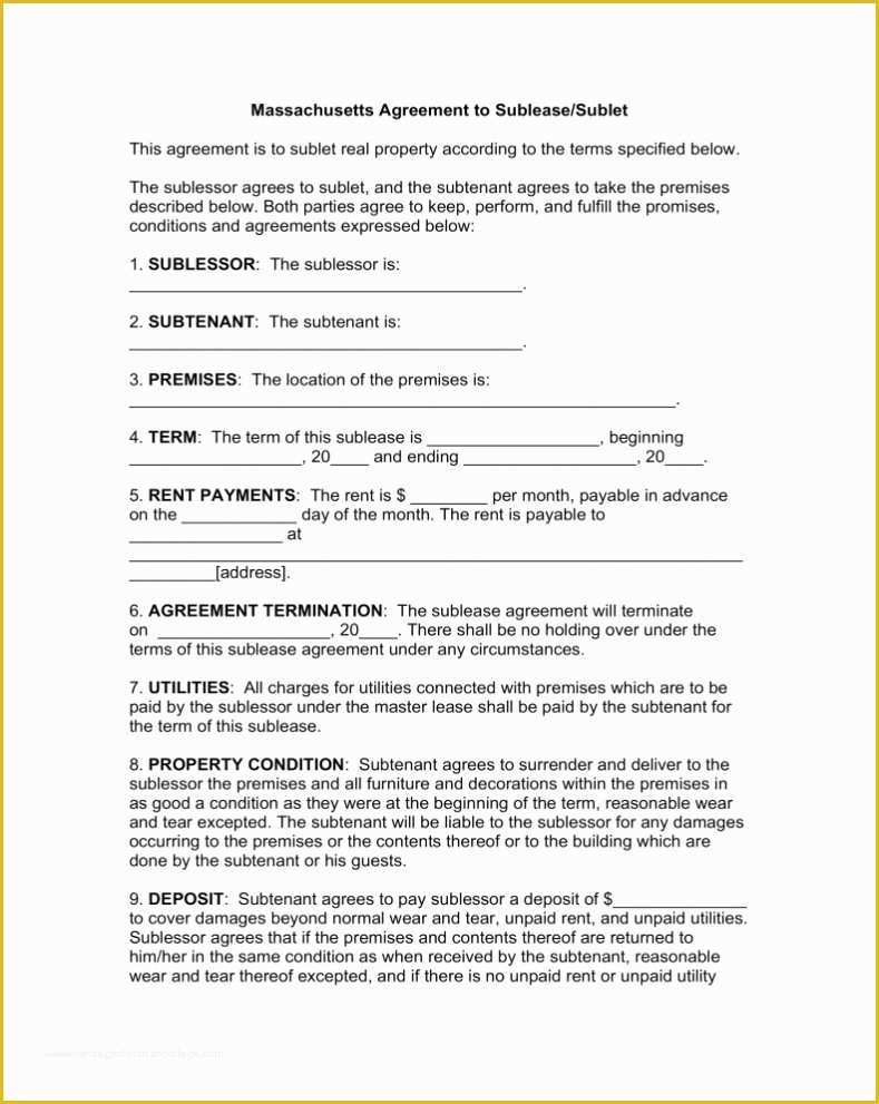 Free Sublease Agreement Template Word Of Subletting Agreement Template