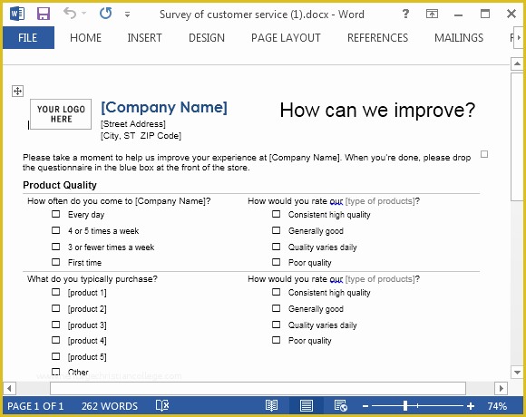 Free Survey Template Word Of Customer Service Template for Word