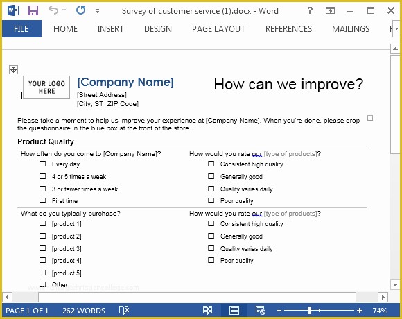 Free Survey Template Word Of Customer Service Template for Word