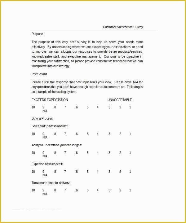 Free Survey Template Word Of Sample Customer Satisfaction Survey Template 10 Free