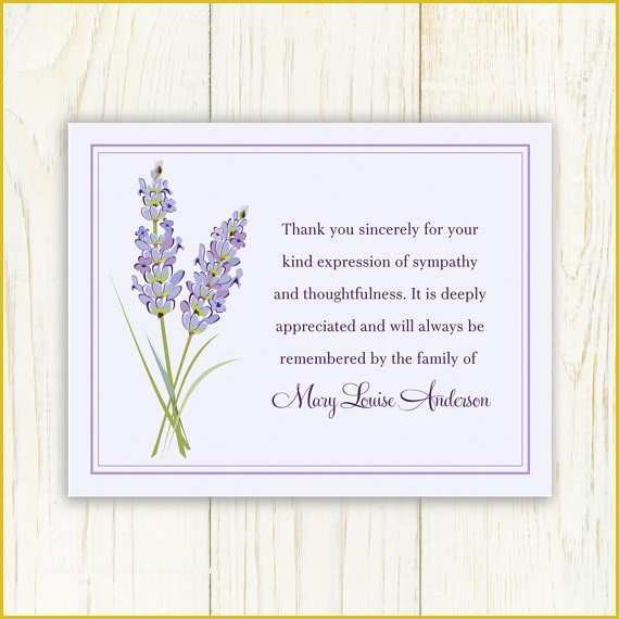 Free Sympathy Thank You Card Templates Of Lavendar Funeral Thank You Card Printable Digital File