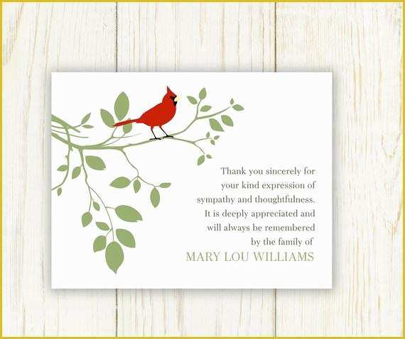 Free Sympathy Thank You Card Templates Of Red Bird Funeral Thank You Card Digital Sympathy Card