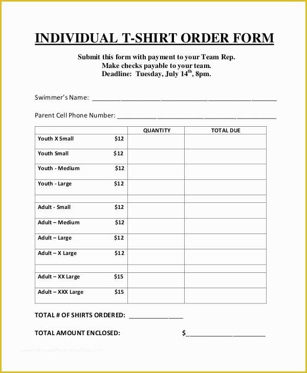 Free T Shirt order form Template Of 12 T Shirt order forms Free Sample Example format