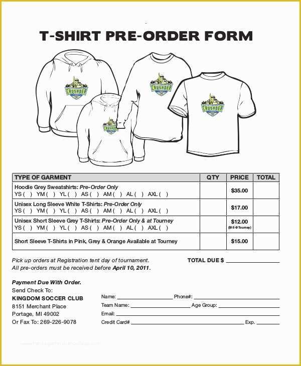 Free T Shirt order form Template Of 12 T Shirt order forms Free Sample Example format
