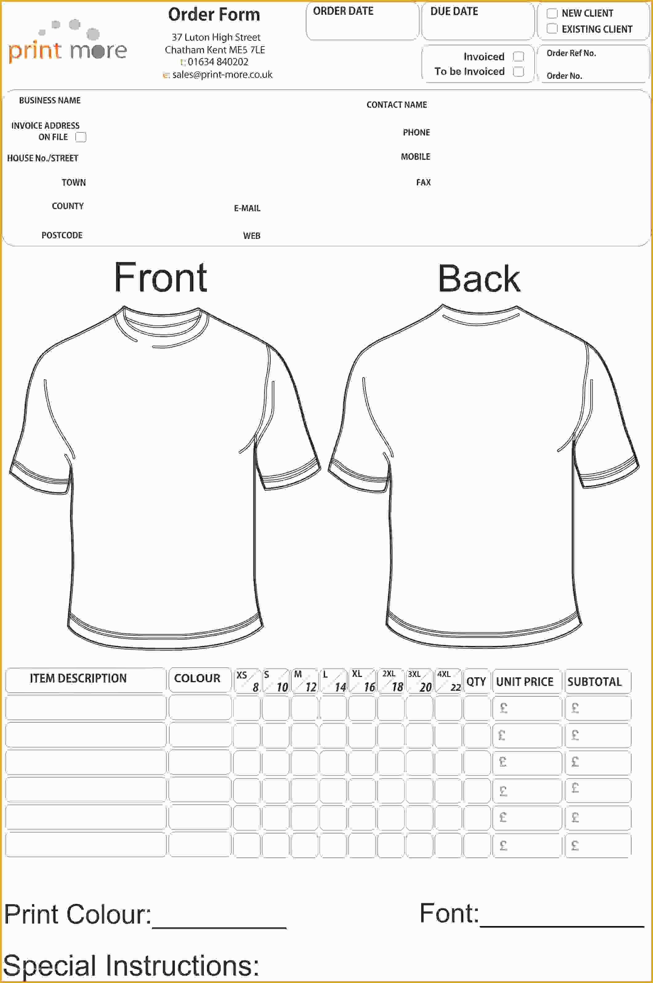 Free T Shirt order form Template Of 4 T Shirt order form Template Freereference Letters Words