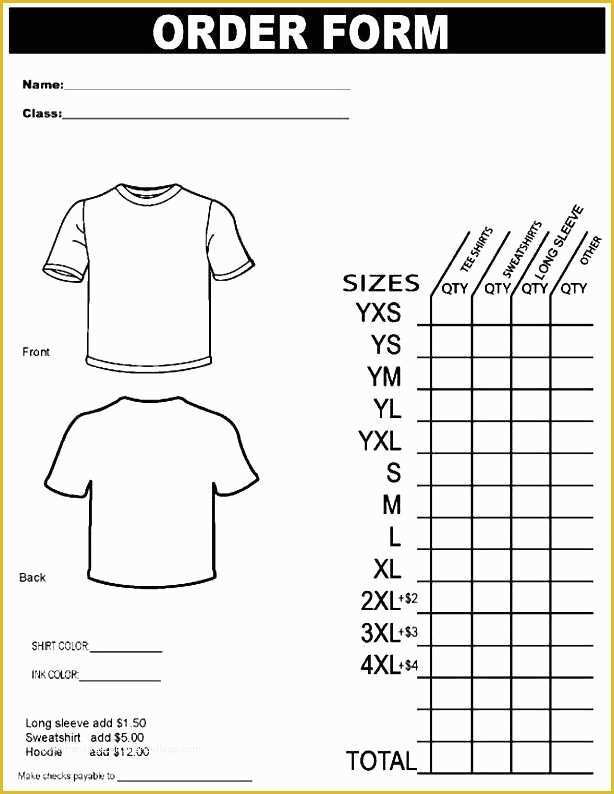 Free T Shirt order form Template Of Printable T Shirt order form Template