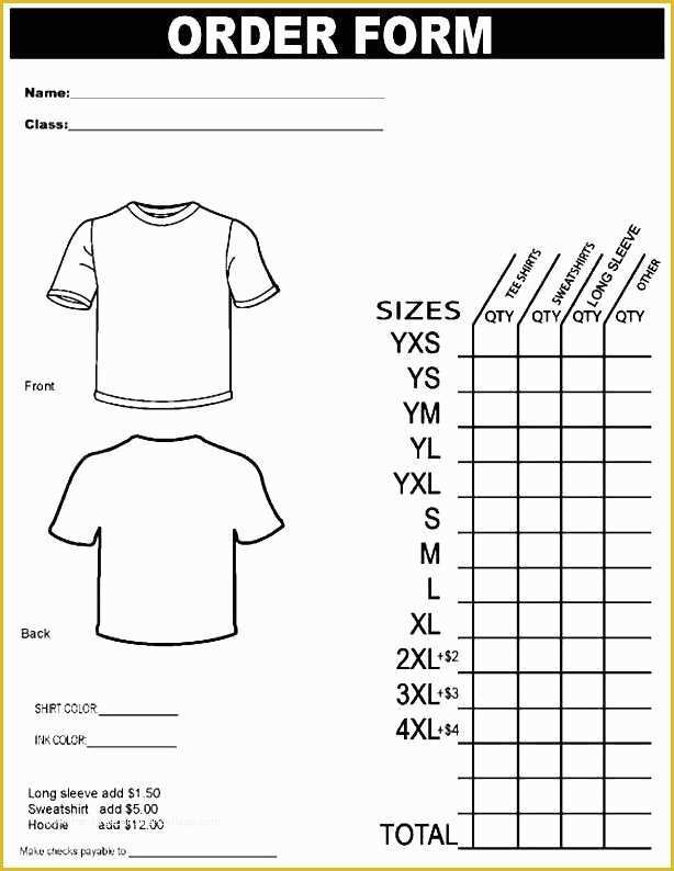 Free T Shirt order form Template Of Printable T Shirt order form Template