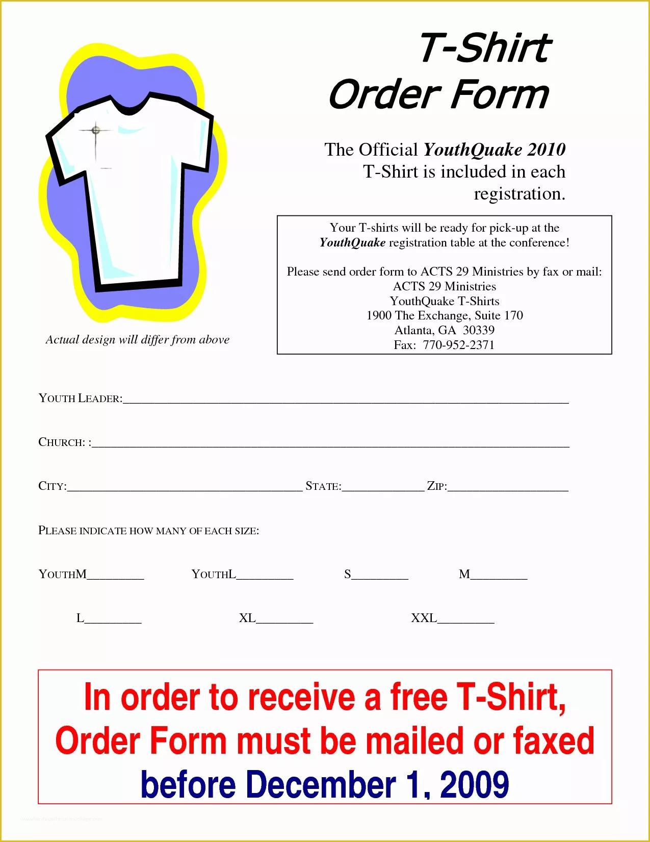 Printable T Shirt Order Form Template Free