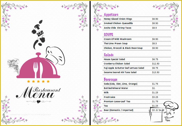 Free Take Out Menu Templates for Word Of Ms Word Restaurant Menu