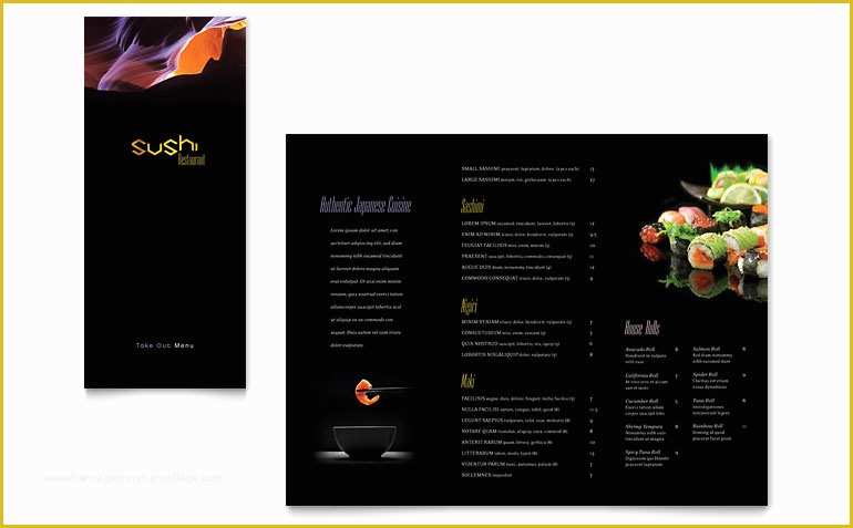 Free Take Out Menu Templates for Word Of Sushi Restaurant Take Out Brochure Template Word & Publisher