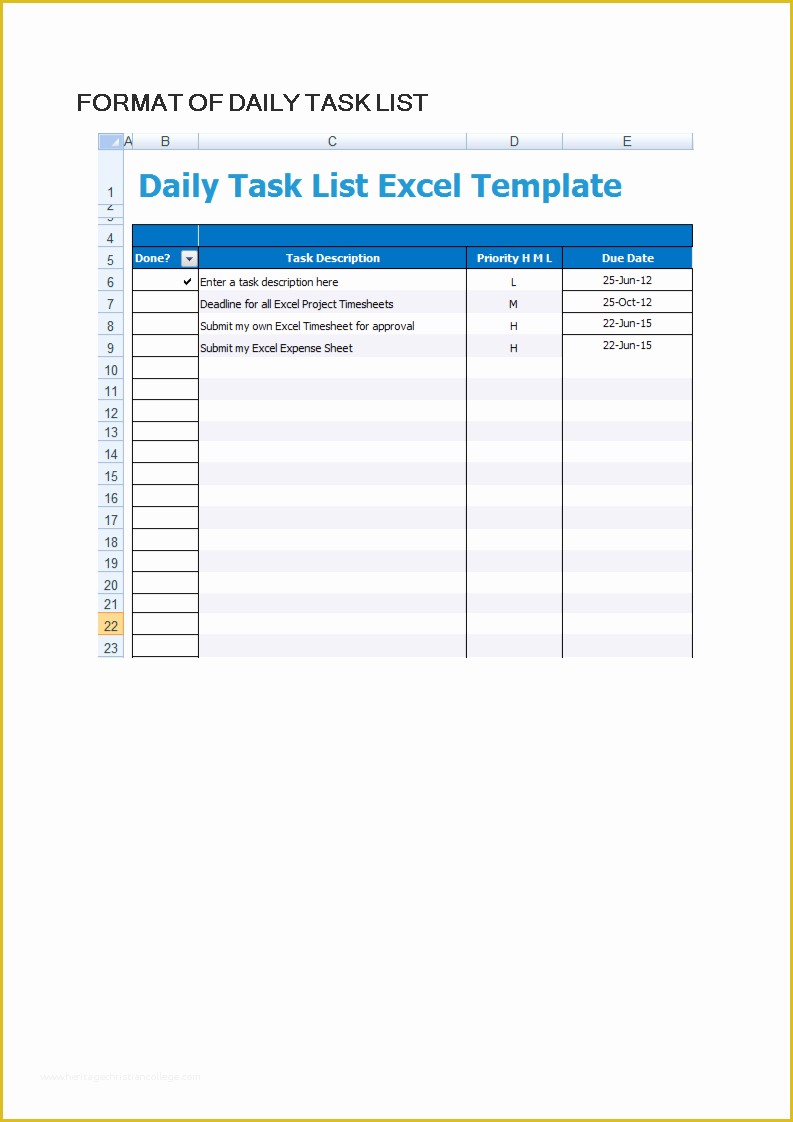 Free Task Template Of Free Daily Task List