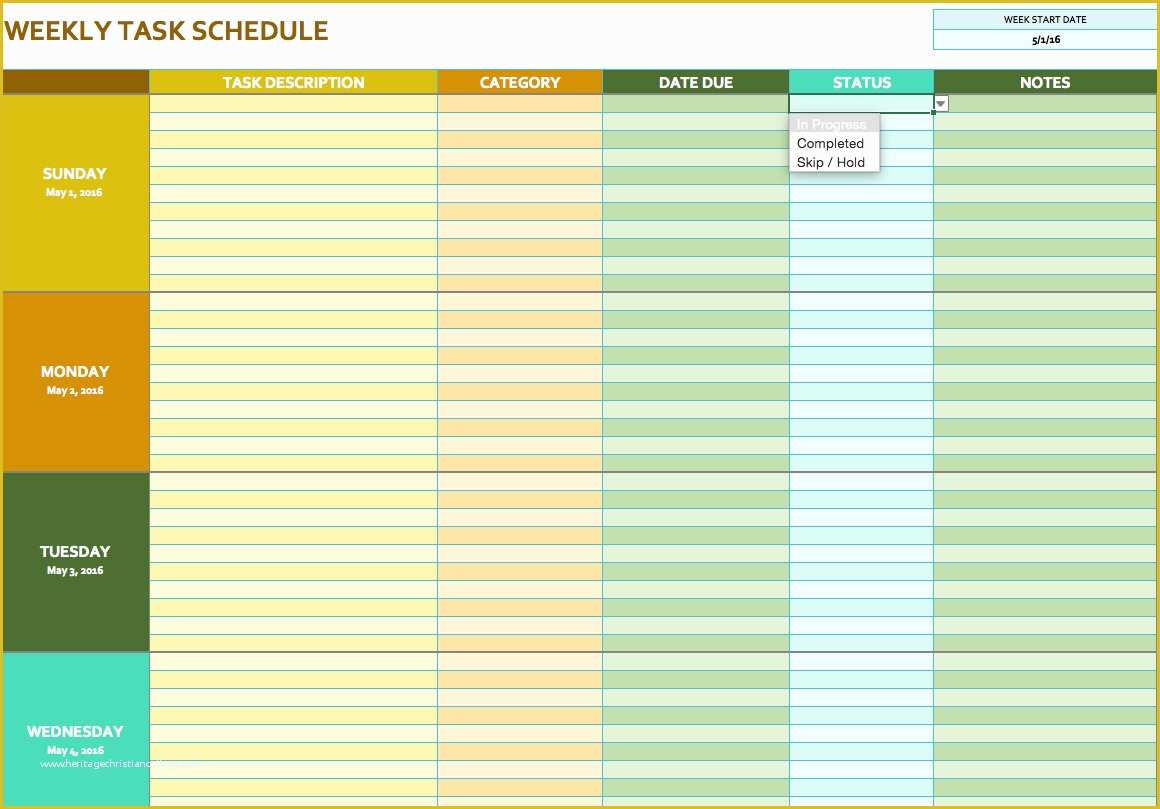 Free Task Template Of Free Weekly Schedule Templates for Excel Smartsheet
