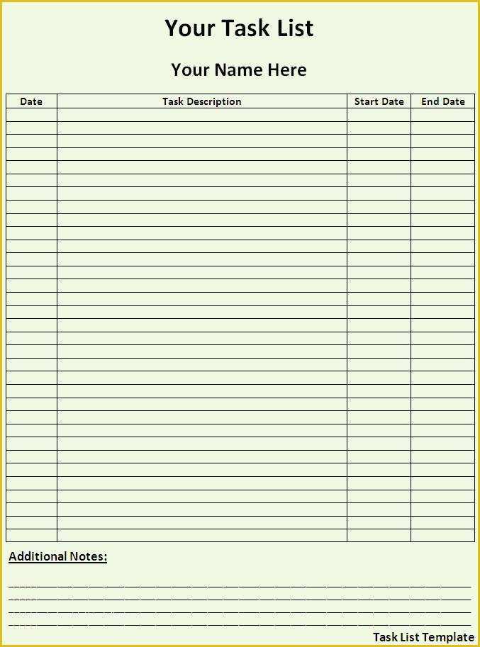 Free Task Template Of Task List Template