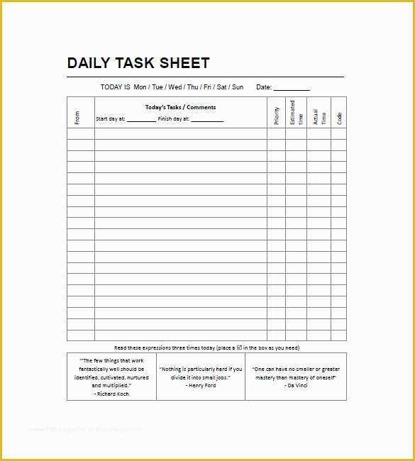 Free Task Template Of Task List Template