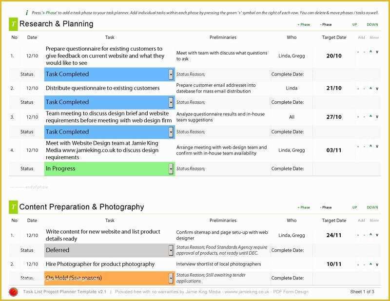 Free Task Template Of Task Planner Template