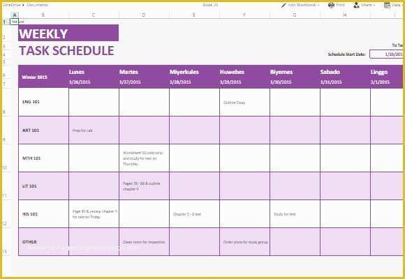 Free Task Template Of Weekly Task List Template for Excel Line