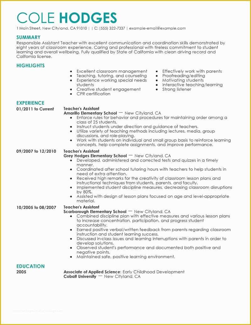 Free Teacher Cv Template Of 12 Amazing Education Resume Examples