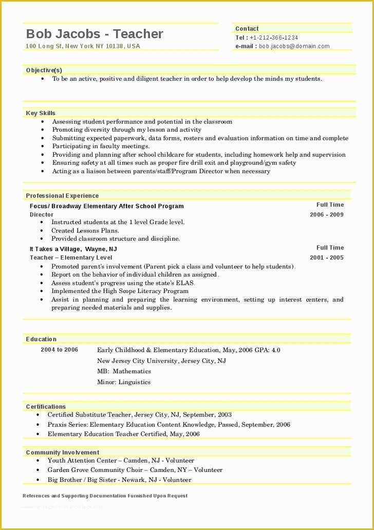 Free Teacher Cv Template Of 20 Teacher Resume Template Free – Diocesisdemonteria