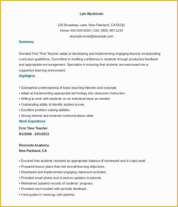 Free Teacher Cv Template Of 26 Teacher Resume Templates – Free Sample Example format