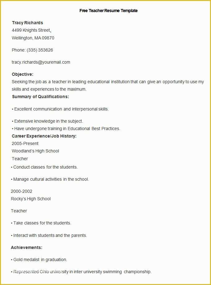 Free Teacher Cv Template Of 50 Teacher Resume Templates Pdf Doc