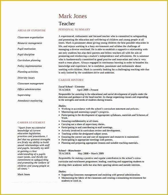 Free Teacher Cv Template Of 50 Teacher Resume Templates Pdf Doc