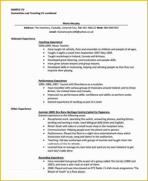 Free Teacher Cv Template Of 9 Teaching Cv Templates for Free Download