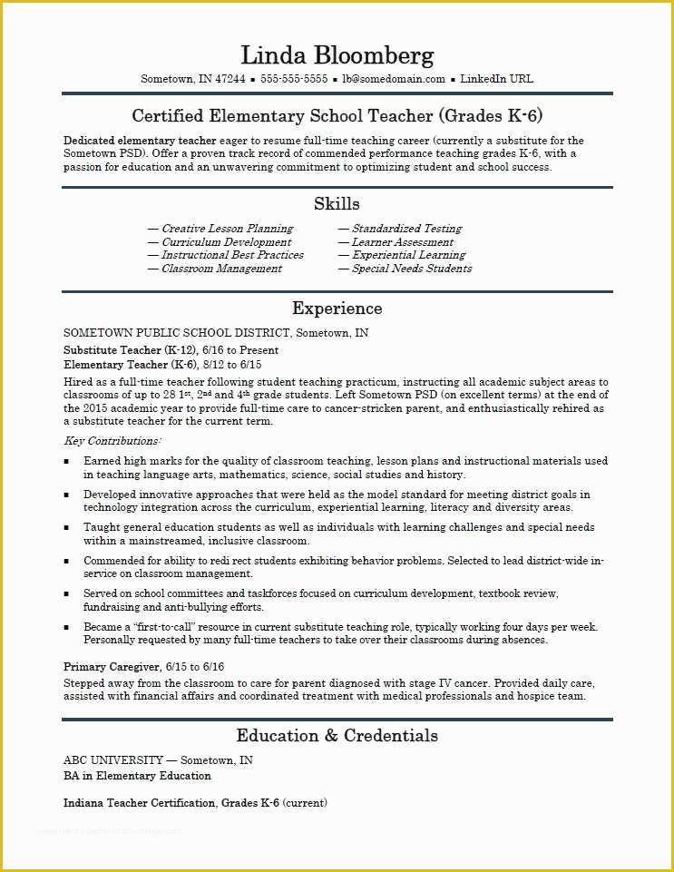 Free Teacher Cv Template Of Elementary School Teacher Resume Template