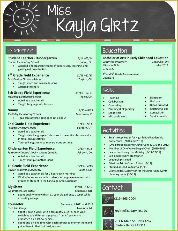 Free Teacher Cv Template Of Elementary Teacher Chalkboard Resume