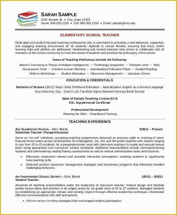 Free Teacher Cv Template Of Elementary Teacher Resume Template 7 Free Word Pdf