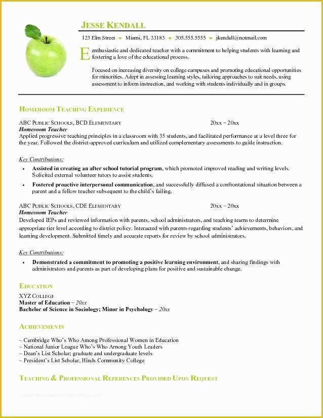 Free Teacher Cv Template Of Example Of Resume format for Teacher Free Homeroom Teacher