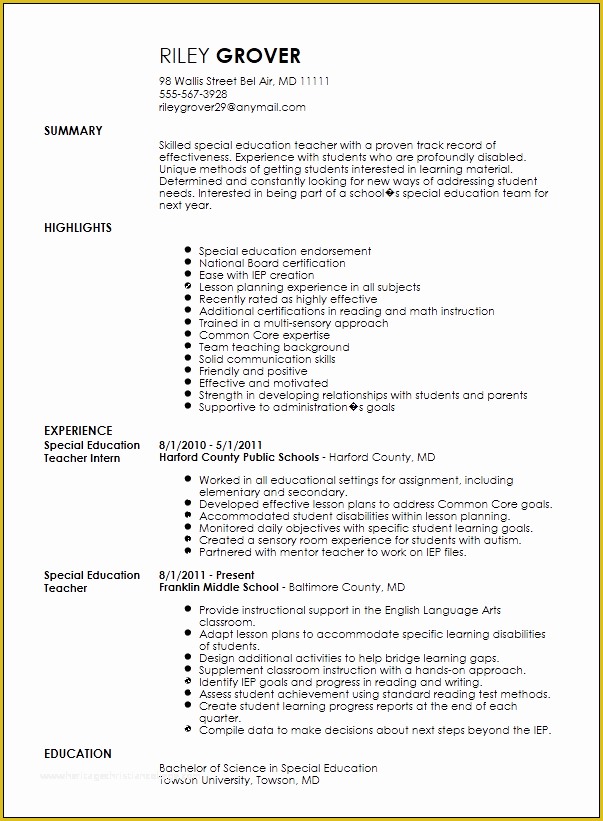 Free Teacher Cv Template Of Free Professional Special Education Teacher Resume