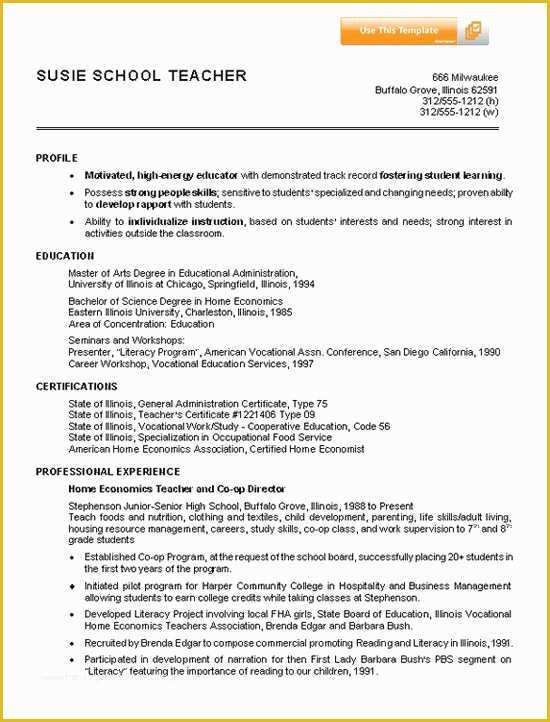 Free Teacher Cv Template Of Home Economics Teacher Resume Resume Examples