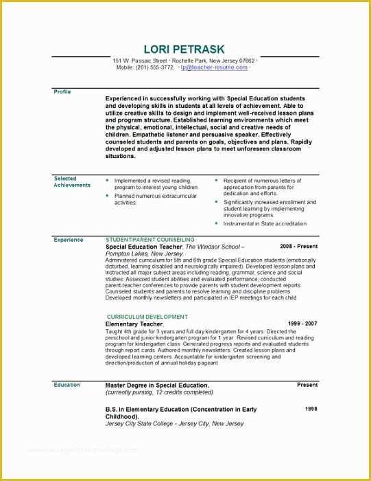 Free Teacher Cv Template Of Teacher Resumes