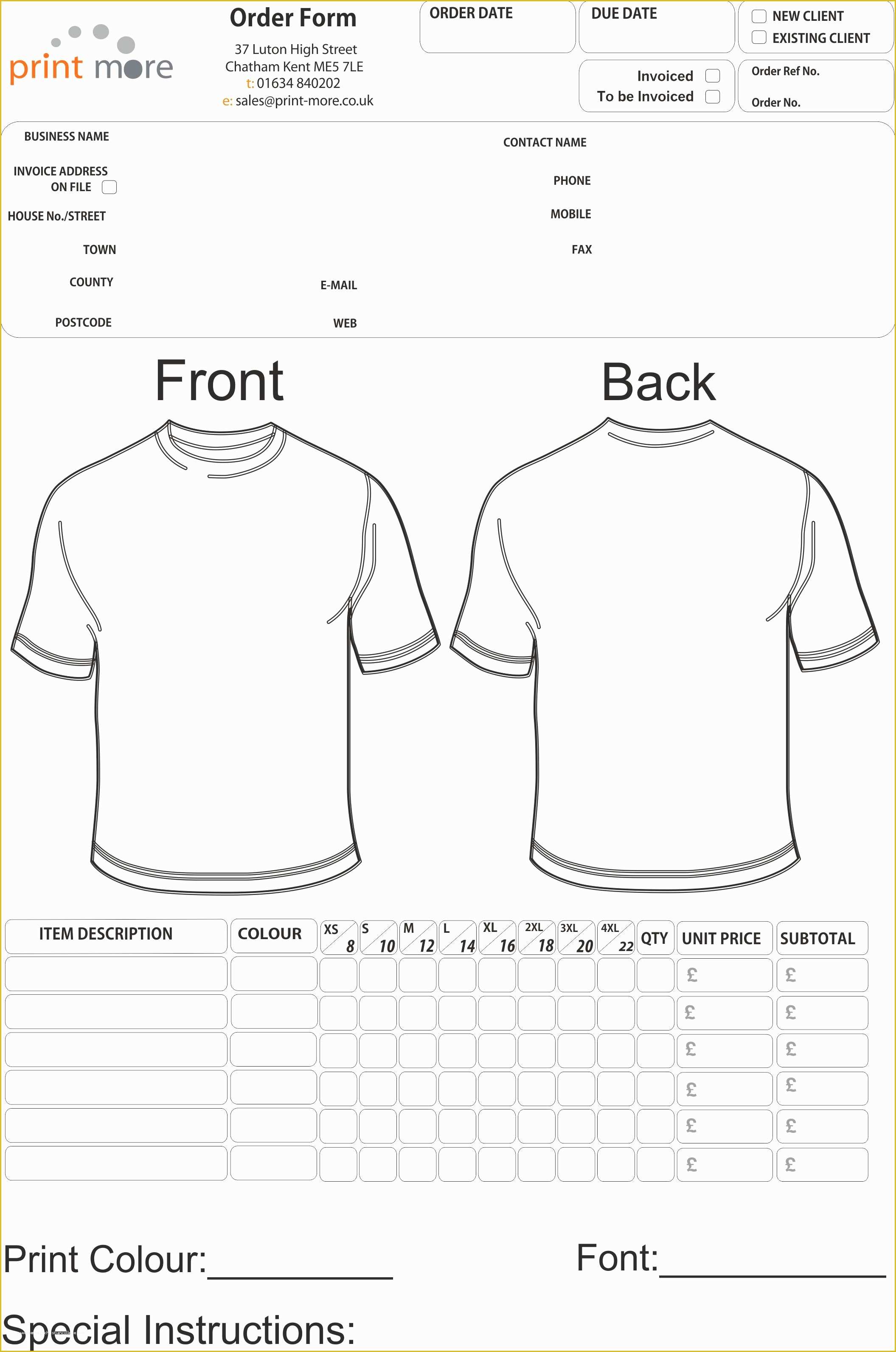 Free Tee Shirt Template Of T Shirt order form Template