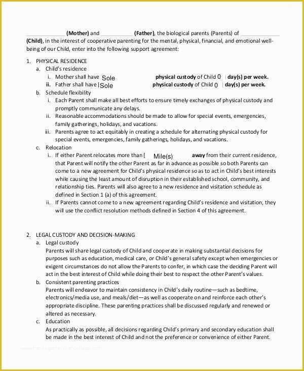 Free Template for Child Support Agreement Of 10 Child Support Agreement Templates Pdf Doc
