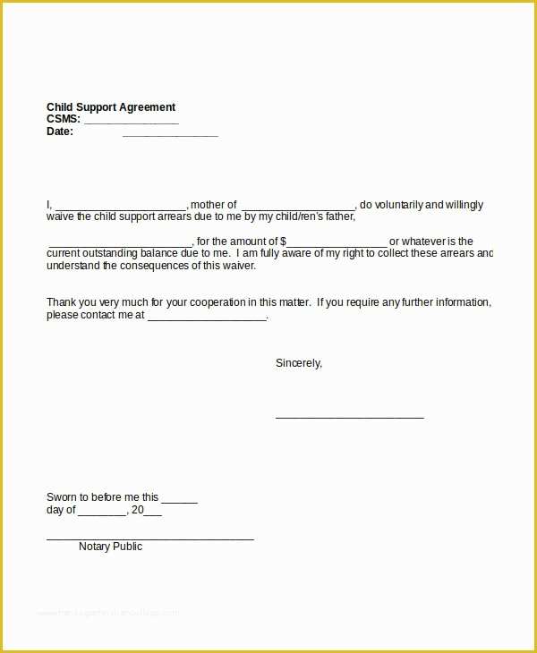 Free Template for Child Support Agreement Of 10 Child Support Agreement Templates Pdf Doc