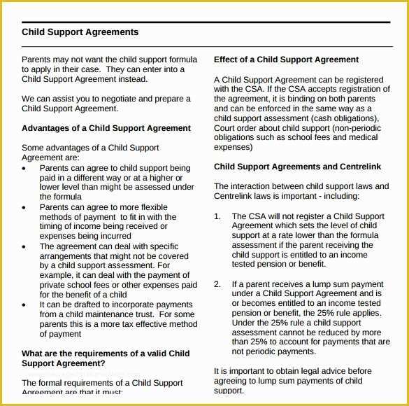 Free Template for Child Support Agreement Of Sample Child Support Agreement 5 Documents In Pdf Word