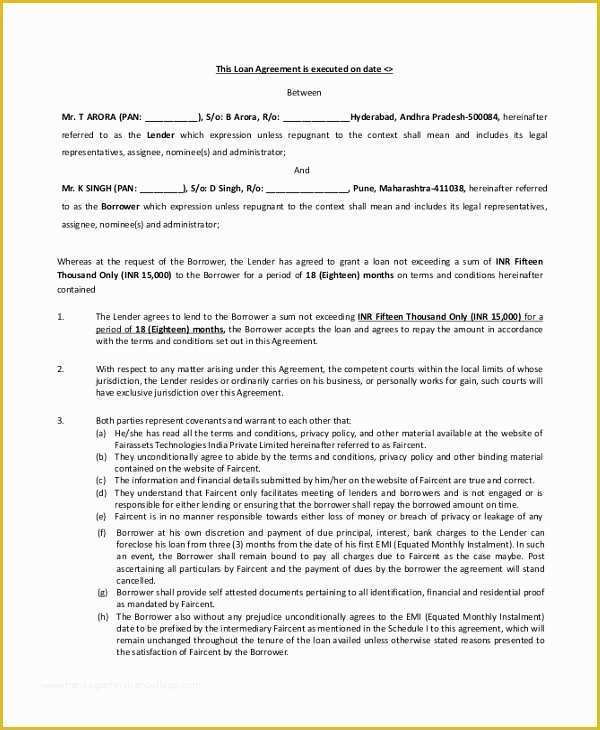 Free Template for Loan Agreement Between Friends Of 29 Of Blank