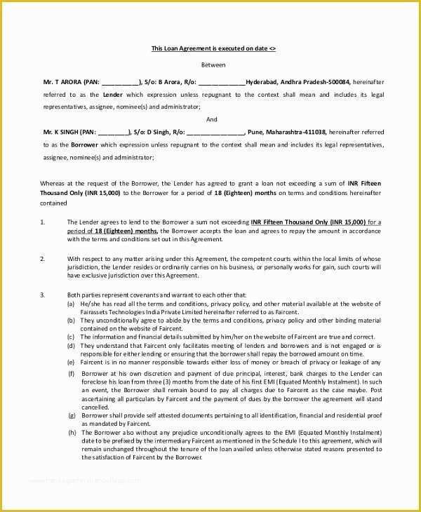 Free Template For Loan Agreement Between Friends Of 29 Of Blank 