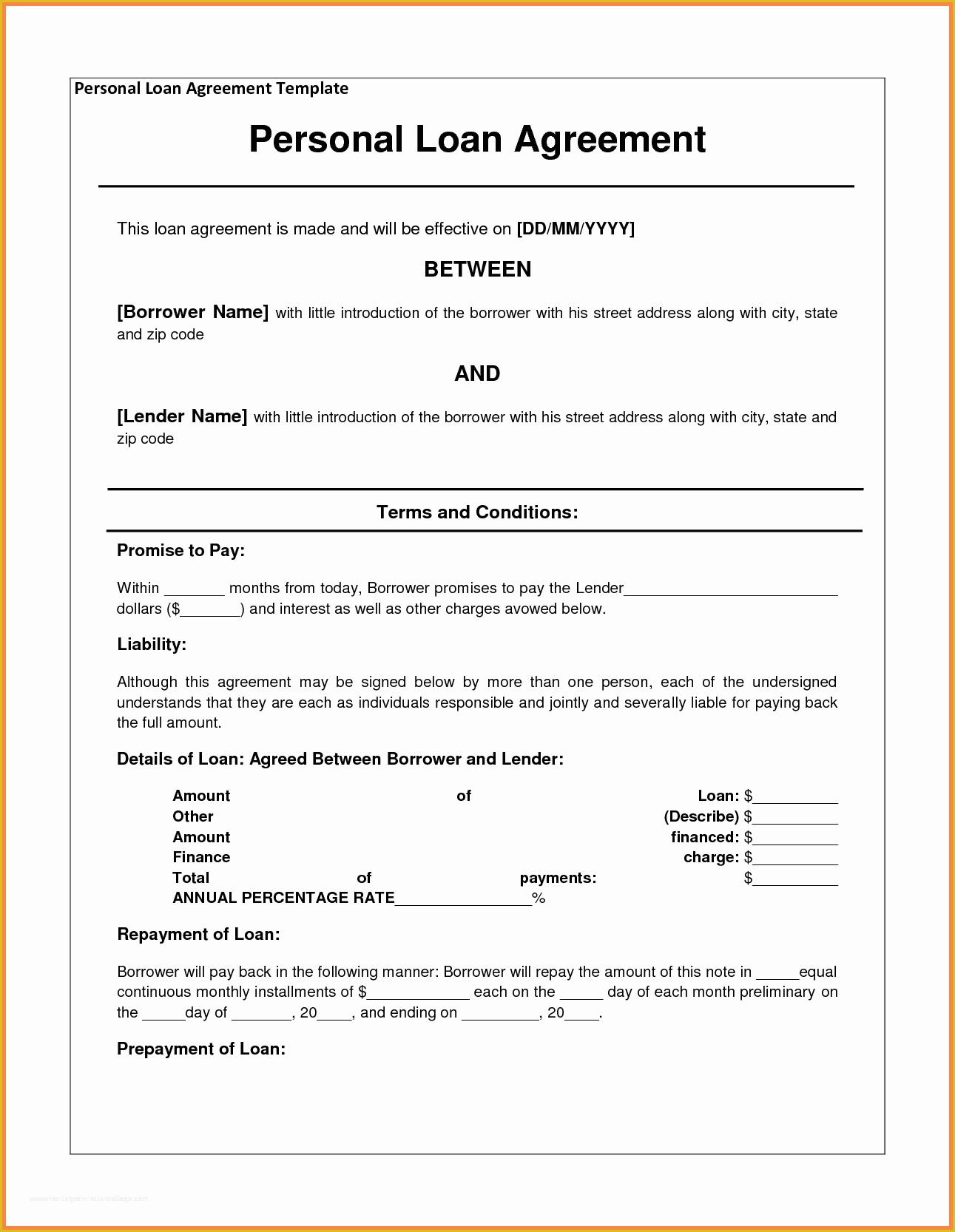 Free Template for Loan Agreement Between Friends Of 4 Personal Loan Agreement Template Between Friends