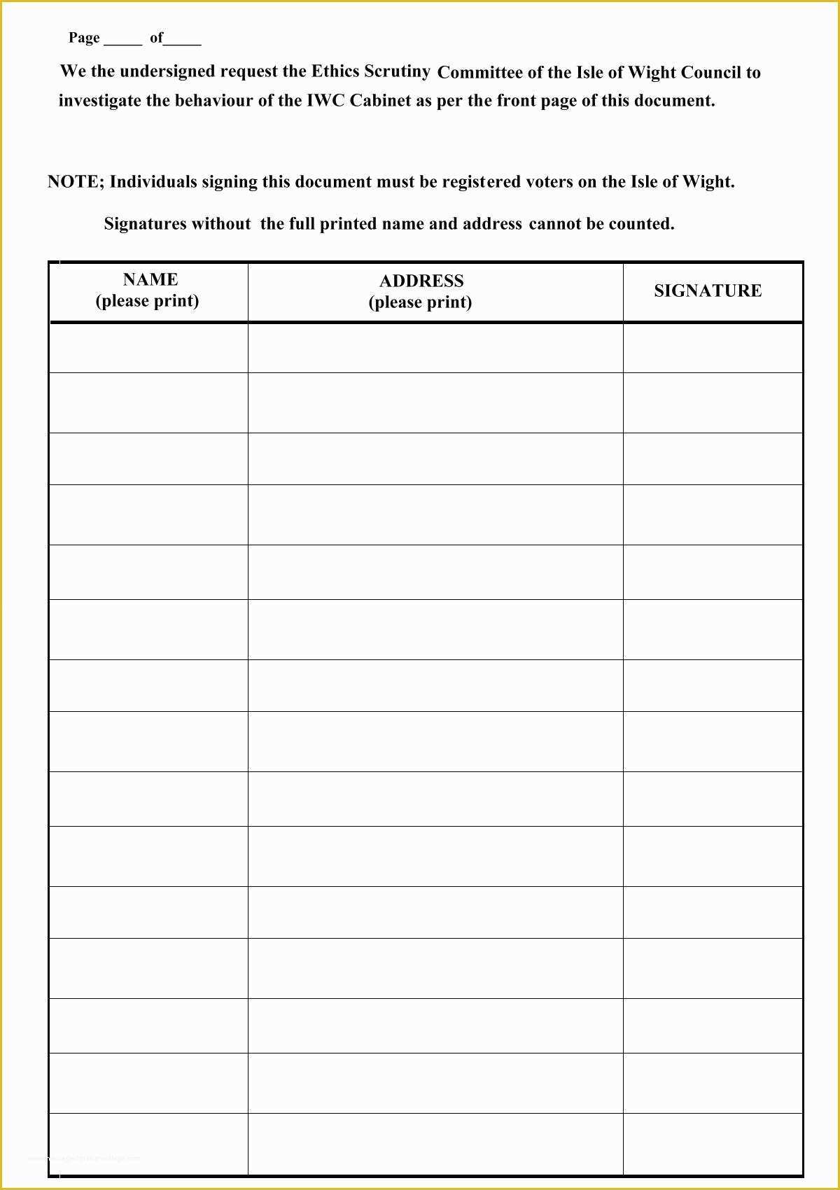 Free Template for Petition Signatures Of Blank forms to Print