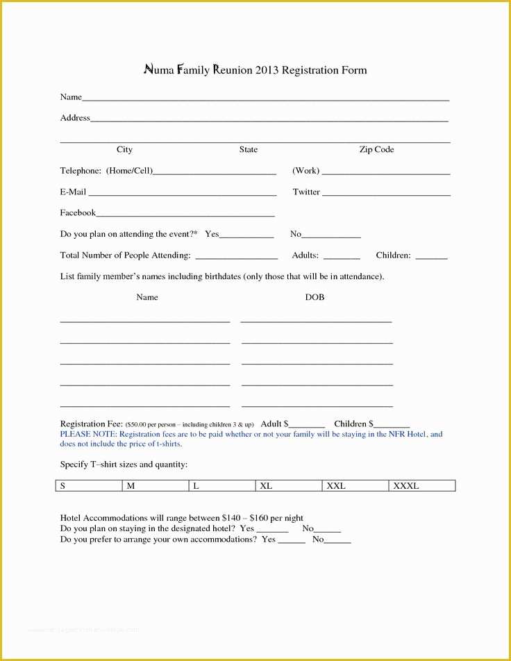 Free Template for Registration form In HTML Of Family Reunion Registration form Template