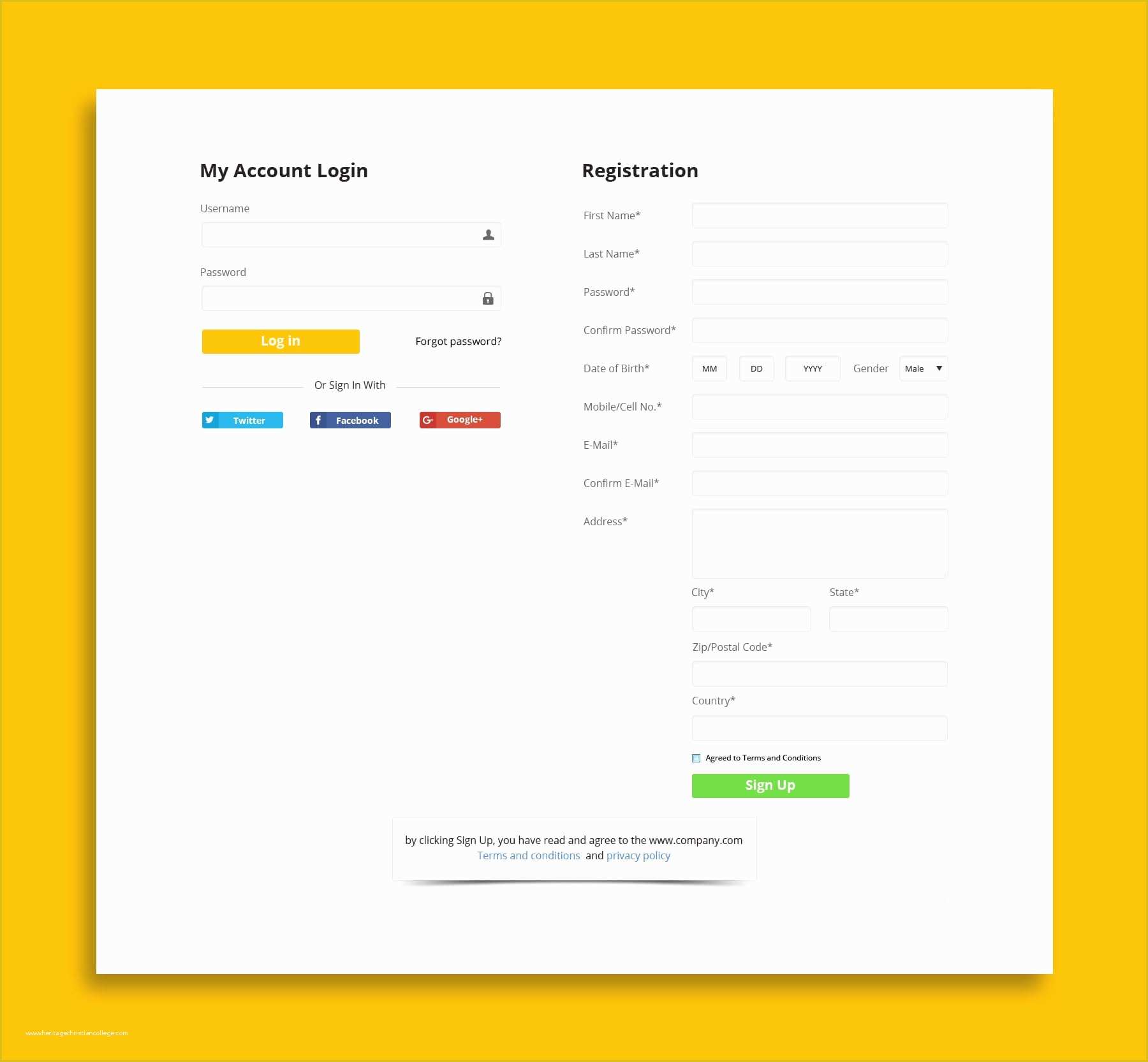 Free Template for Registration form In HTML Of Registration Design Template