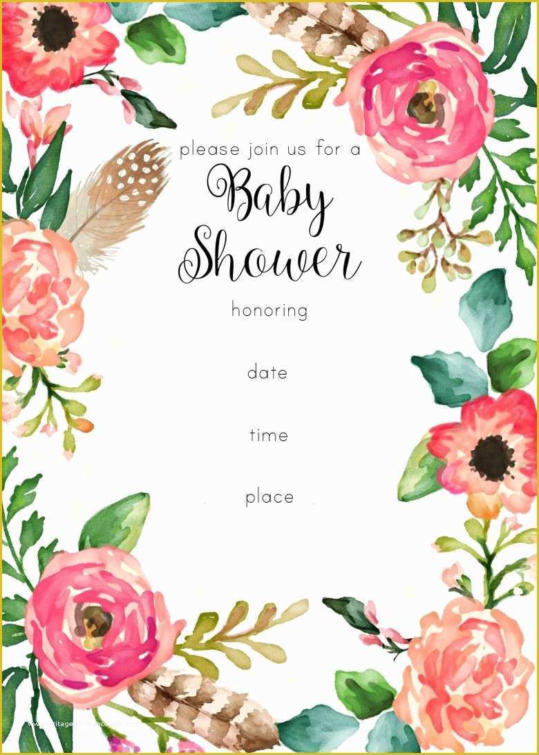 Free Templates for Baby Shower Favors Of Free Printable Floral Shower Invitation