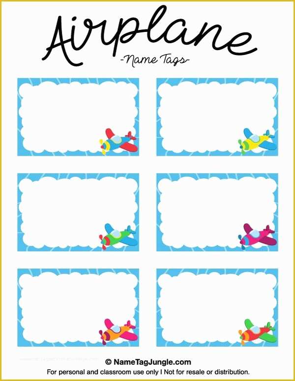 Free Templates for Labels and Tags Of Free Printable Airplane Name Tags with A Blue Border and