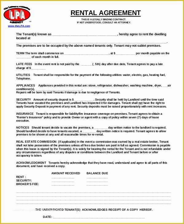 Free Tenant Lease Agreement Template Of 17 Free Rental Agreement Templates – Free Sample Example