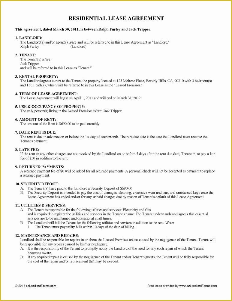 Free Tenant Lease Agreement Template Of Free Lease & Rental Agreement forms
