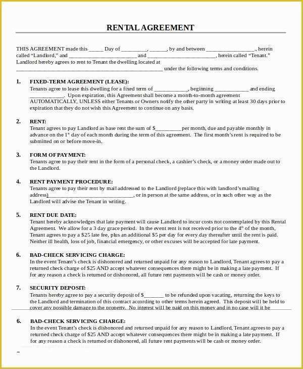 Free Tenant Lease Agreement Template Of Printable Rental Agreement 13 Free Word Pdf Documents