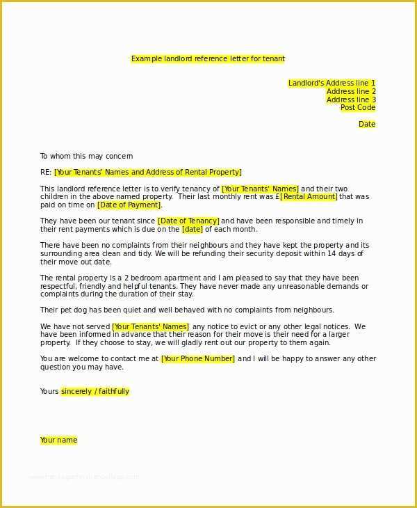 Free Tenant Reference Letter Template Of 16 Landlord Reference Letter Template Free Sample