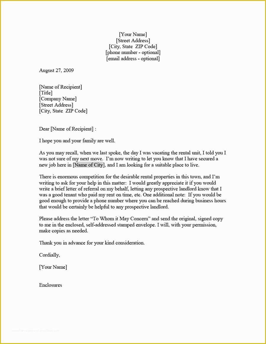 Free Tenant Reference Letter Template Of 40 Landlord Reference Letters & form Samples Template Lab